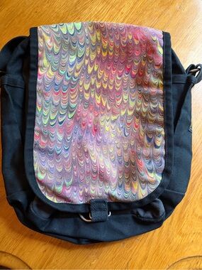 Colorful Swirl Canvas Messenger Bag with Black Base